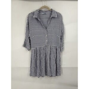 Blue Island Striped Shirt Dress Women S Blue Button Front Mini Coastal Beach